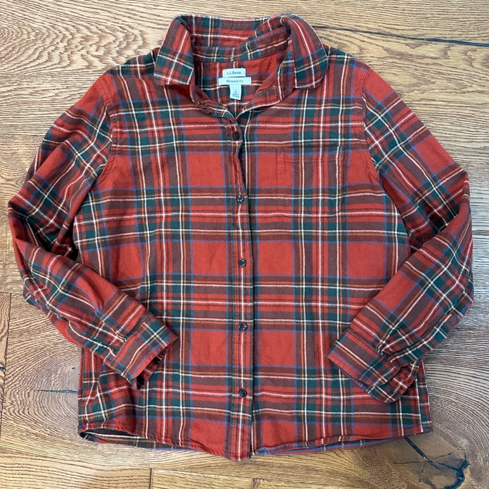 L.L. Bean Vintage Rust Red Plaid Flannel Button-Down Shirt